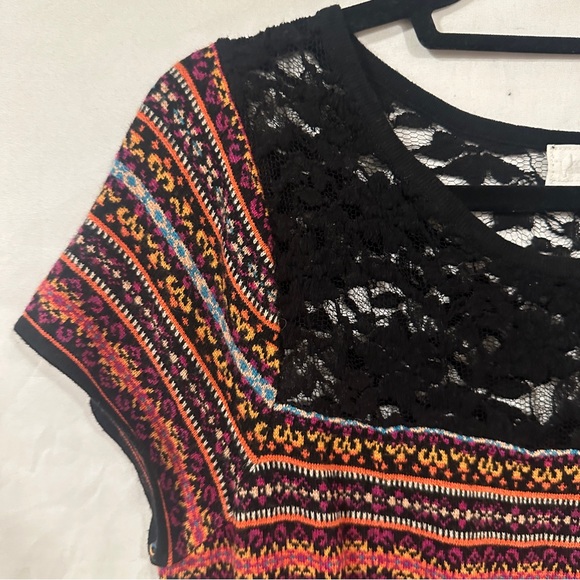 Anthropologie Sparrow Sweater Dress Large Striped Fair Isle Short Sleeves Lace - Picture 6 of 15